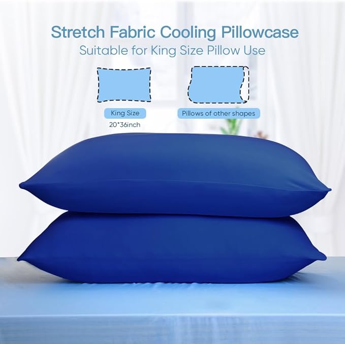 Elegear Cooling Pillow Cases for Hot Sleepers, Japanese Q-Max>0.55 Arc-Chill Cooling Pillowcases, Double Sided Elastic Cooling Pillow Covers with Hidden Zipper Set of 2 - King (20" x 36")