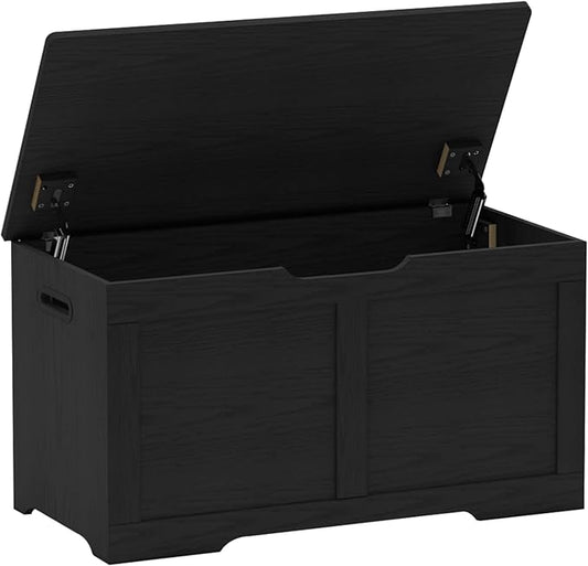 Timberer 31.5" Storage Chest, Wooden Storage Bench, Lift Top Toy Chest with 2 Safety Hinges, Large Toy Box, Entryway Shoes Bench for Living Room, Bedroom, Black