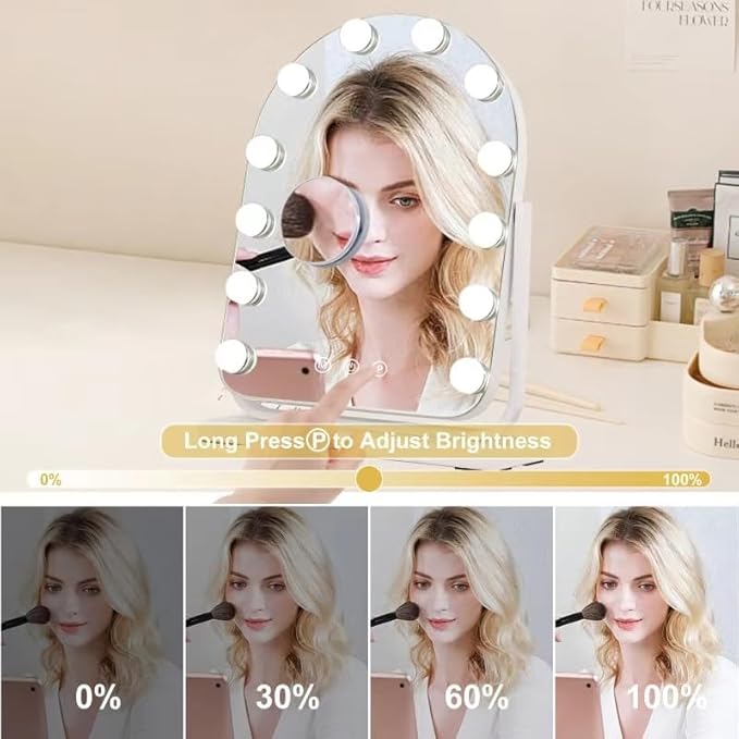 Makeup Mirror with Lights-3 Modes,Smart Touch Control,Detachable 10X Magnification,15.7"×11.8" Hollywood Vanity,360° Rotation （White）