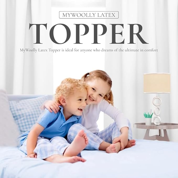 Sleep and Beyond myWoolly Latex Topper, 100% Natural Wool and Latex Filled Mattress Topper,3 in Thick, Twin 39x76, Ivory