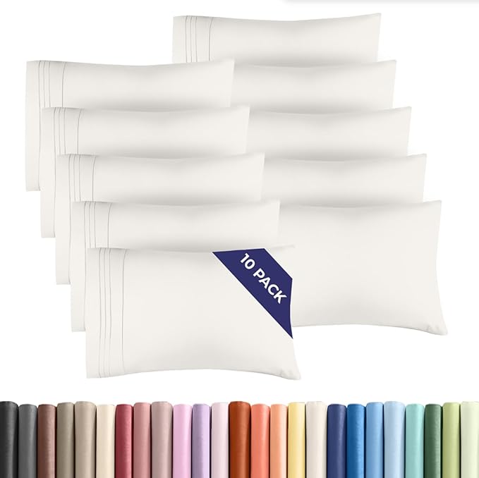 Standard Pillow Cases Set of 10 - Ultra Soft Hotel Quality Pillowcase Covers - Comfy & Wrinkle Free - Shrink, Stain and Fade Resistant - Machine Washable Pillow Protectors - 10 Pcs Set - Antique White