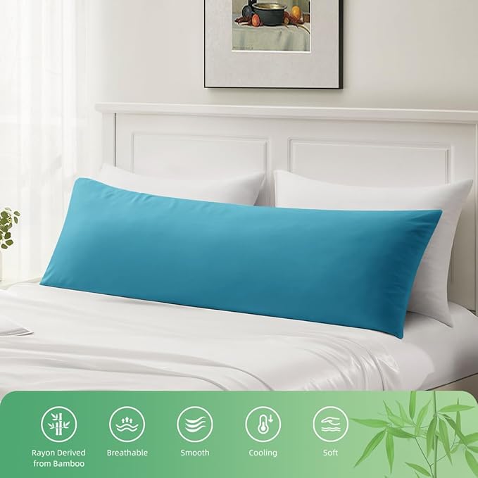 Body Pillowcase, Cooling Viscose from Bamboo Pillow Cover with Zipper Closure, Soft Moisture-Wicking for Hot Sleepers, Hair and Skin-Friendly, Blue, 1 Pack