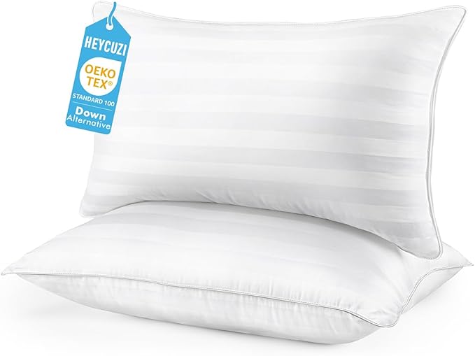 Queen Size Bed Pillows Set of 2 - Breathable Down Alternative Premium Pillows for Side, Back, and Stomach Sleepers Fluffy Hotel Quality Soft Microfiber Fill Skin-Friendly