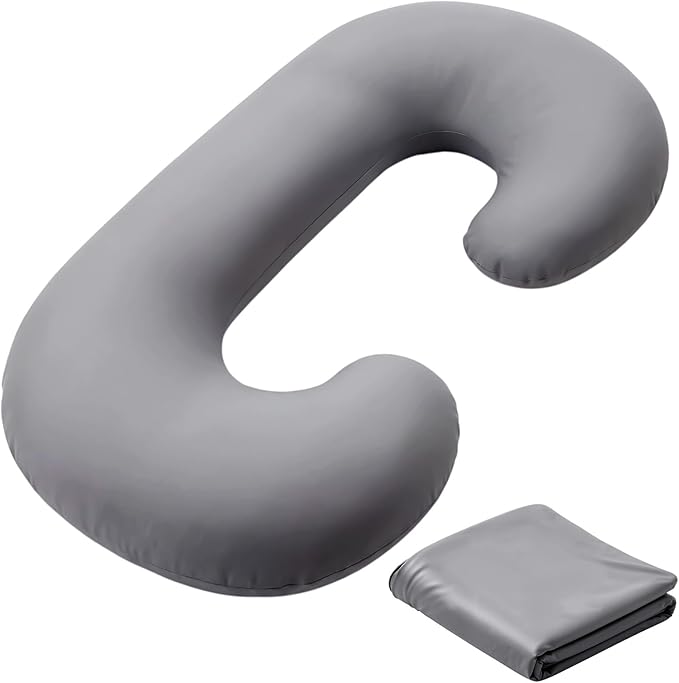 Hahafelt Cooling Pregnancy Pillow Cover (Only Pillowcase) 59 Inch Large C Shaped Full Body Pillowcase Maternity Stretchy Soft Breathable Cool Pillow Cover with Zipper for Side Sleeper (Dark Gray)