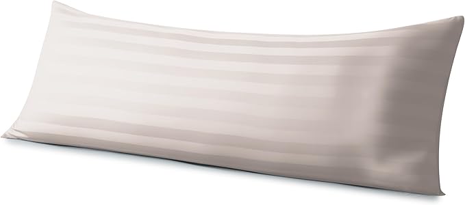 Body Pillow Cover Long Pillow Case,100% Egyptian Cotton Bed Pillow Protector with Zipper,400 Thread Count Cooling Full Body Pillowcase for Adults 20x54 Inches (1 Pack,Stripe Light Beige)