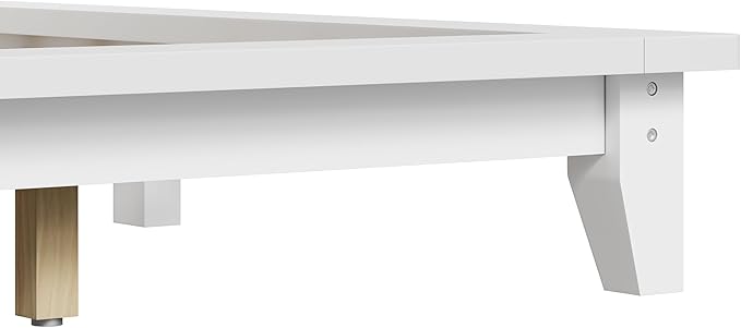 Mid-Century King Size Wooden Bed Frames, Pine Wood Japanese Low Platform Bed with White Headboard, 7 inch Low Under Bed Storage, 800 lbs Capacity, No Box Springs Required (White, King, 35.4" H)