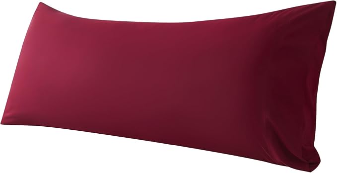 WhatsBedding Body Pillow Cover Cotton Fabric, Long Pillowcase Breathable & Skin-Friendly, Envelope Closure - Burgundy Red (20x54 inch)