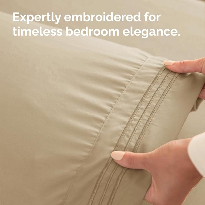 King Standard Pillow Cases Set of 4 - Soft Hotel Quality Pillowcase Covers - Comfy Bedding for Women, Men, Kids & Teens - Machine Washable Pillow Protectors - 4 Piece Set - King Standard Size Beige