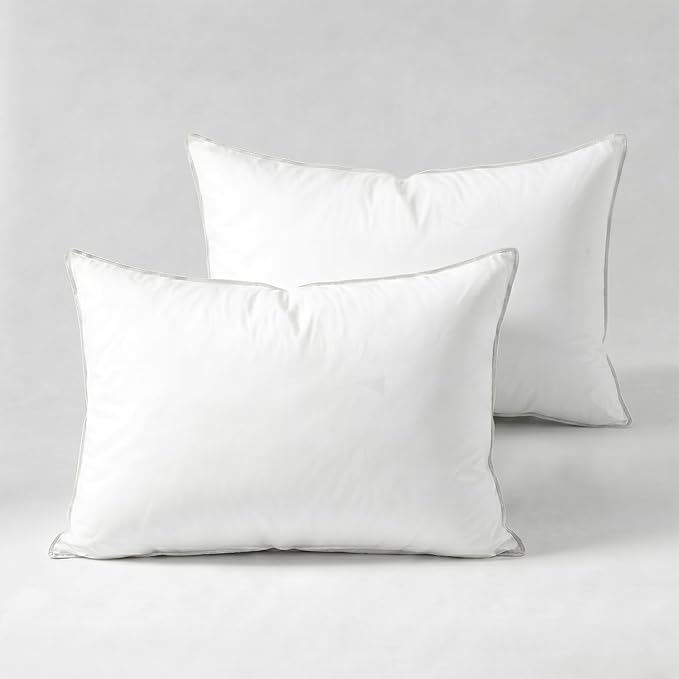 Globon Medium Firm Down Pillow Queen Size Set of 2, Premium Down and Feather Filled Bed Pillow for Sleeping, 100% Cotton Shell 430 TC 600 Fill Power, Hotel Collection Down Feather Pillow 20" x 30"