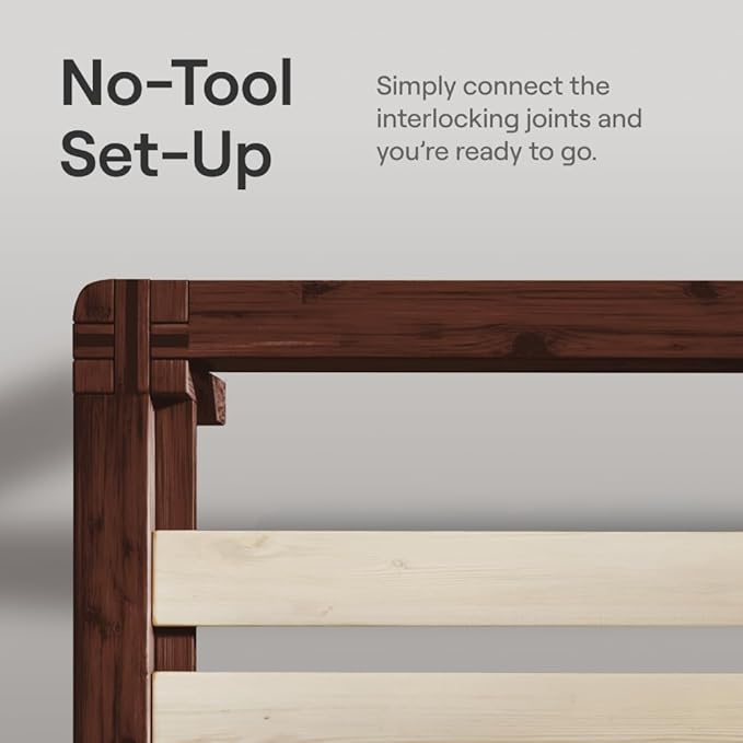 Nectar Bamboo Platform Bed Frame & Upholstered Headboard - Full - Walnut/Linen - Floating Center Support Legs - 12” Height - Easy Tool Free Set Up - Sturdy Wooden Slats - Holds Up To 500 lbs