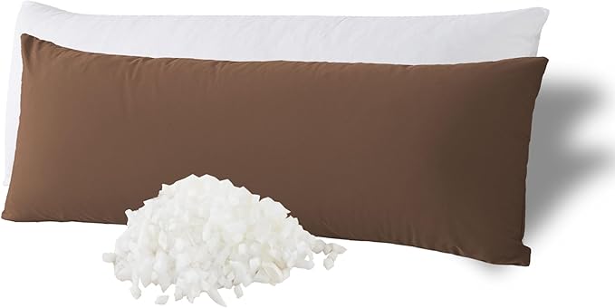 WhatsBedding Memory Foam Body Pillow with Breathable Zippered Cotton Cover, Full Body Pillow for Adults, Long Pillow for Sleeping, Firm Breathable Fluffy Supportive-Mocha Brown