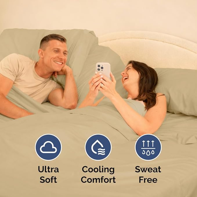 Flex Top Split Head King 4 Piece Sheet Set - Ultra-Soft, Breathable & Cooling Bed Sheets Set - Hotel Luxury Bedding for Women & Men with Deep Pockets - Wrinkle Free & Fade Resistant - Oeko-Tex - Beige