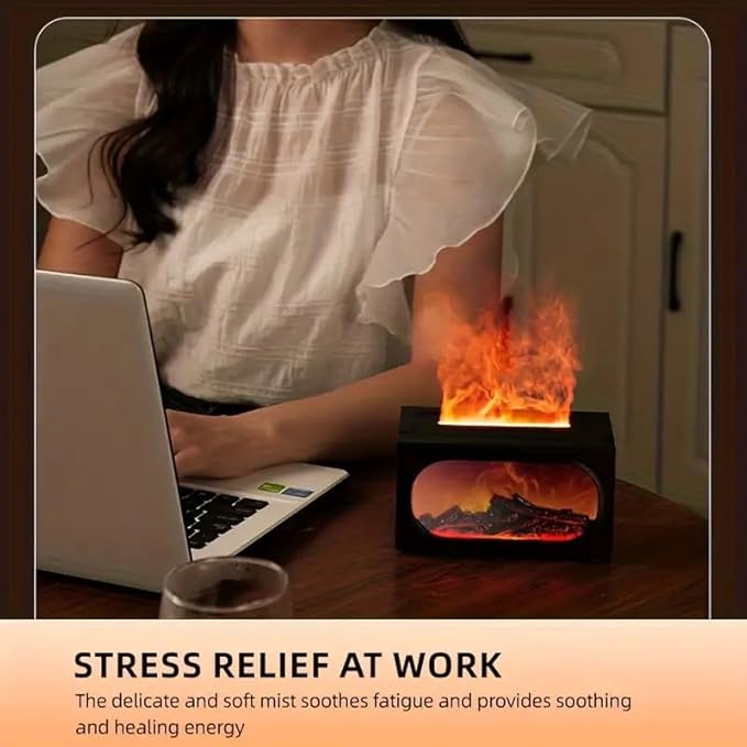 Fireplace Flame Air Diffuser Humidifier, Essential Oil Diffuser for Home, 140ML Ultrasonic Cool Mist Humidifier with Control and 7 Colors Light, 3D Fireplace-Style Humidifier for Home, Room, Auto-Off