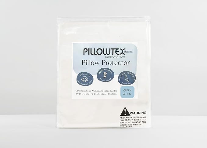 Feather/Down-Proof, 100% Cotton, Pillow Protector - Reduce Pokes with Hypoallergenic, Breathable, Machine Washable, Quiet, Soft Covers - Zippered Enclosure & Machine Washable (1, Queen)