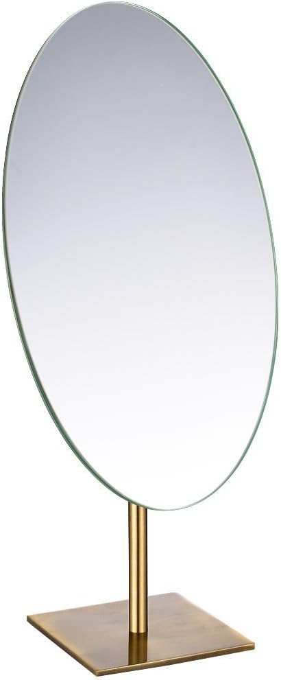GURUN Large Oval Table Top Vanity Desk Mirror 7"x12" Antique Brass Luxuries Makeup Mirror with Stand, Jeweler's Mirror Gifts for Women Mom