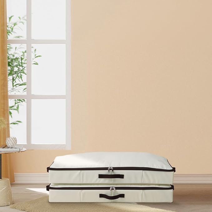 Pack of 3, Home Organization and Storage with Sturdy Sidewalls & Bottom, Heavy Duty Storage Bins, Tear-Proof Drag-Resistant, Ideal for Apartment, Dorm, Bedroom, Attic, Stackable (Beige, 29.5x15x4")