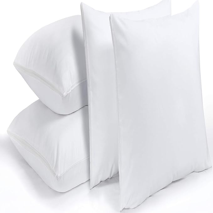 Niagara 4 Pack Pillow Protectors Standard 20x26 Inches Lab Certified Ultra Fresh Treated 100% Cotton Non Crinkle Quiet Breathable Zipper Covers Cases White