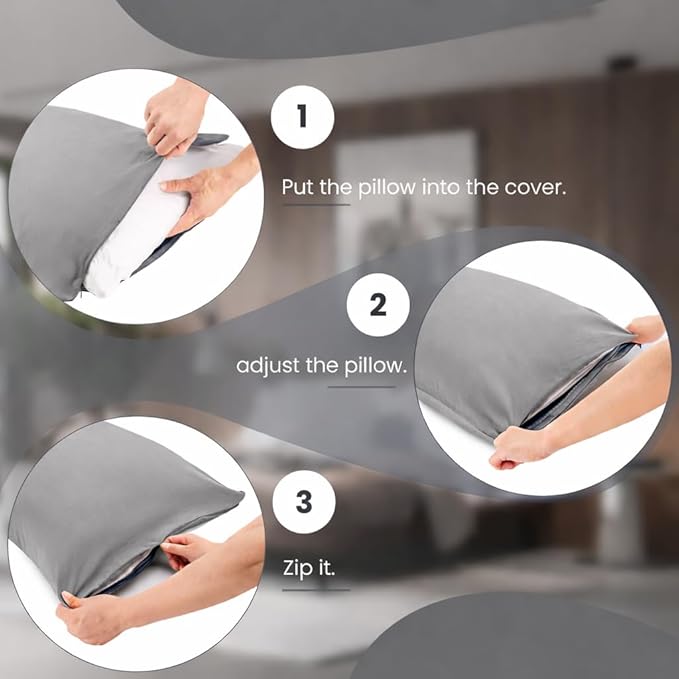 EVOLIVE Body Pillow Cover 21"x54", Ultra Soft Microfiber Pillowcase with Hidden Zipper, Breathable, Machine Washable, for Pregnancy & Side Sleepers, Cover Only (21"x54" Body Pillow Cover, Silver Grey)