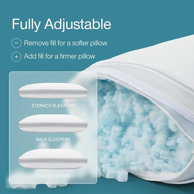 Coop Home Goods Extra Oomph Cool+ Pillow Fill, Gel-Infused, Plus Shaped Memory Foam Filling for More Airflow, Extra Fill Filler for Eden Cool+ Pillows, GREENGUARD Gold & CertiPUR-US Certified