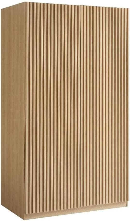 Modway Render Mid Century Modern Wardrobe Armoire Closet in Oak w/Vertical Slatted Doors - 71Inch Freestanding Closet w/Adjustable Shelves & Hanging Rods - Tall Bedroom Storage Cabinet