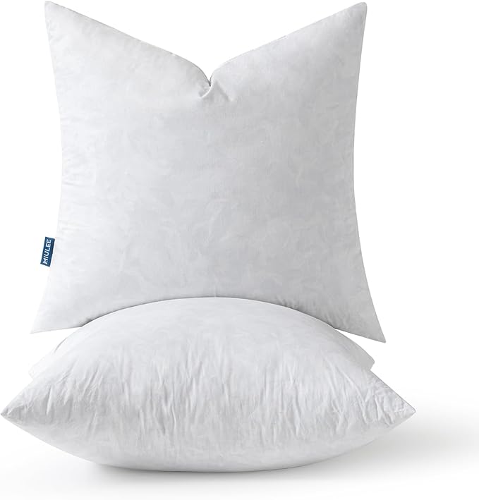MIULEE Pillow Inserts 16x16 Inch Set of 2, Feather Mix Polycotton with Cotton Fabric Square Decorative Throw Pillows for Couch Bed Sofa