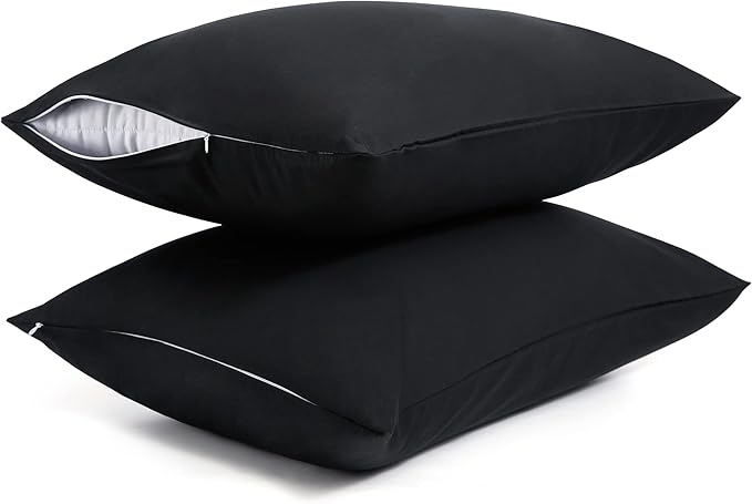Cotton Pillow Protectors/Cases King Size with Zipper 2 Pack Black Color,Cooling & Breathable Bed Pillow Protectors Set of 2 Pillow Cases Cover (King Size 20" x 40")