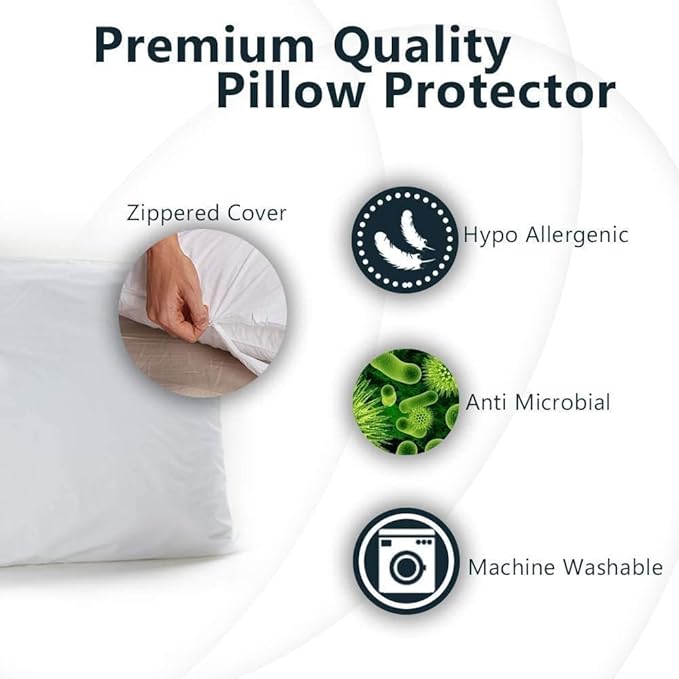 Set of 4 Standard/Queen Waterproof Pillow Protectors - Temperature Balancing, Allergist Recommended - Premium Breathable, Zippered Protectors (White)