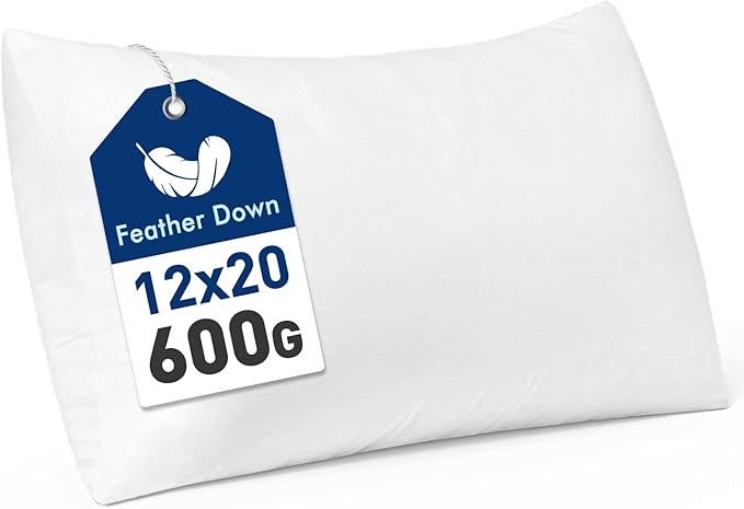 MIULEE Premium Feather and Down 12x20 Throw Pillow Insert Soft Fluffy Throw Pillow Double-Layer Cotton Fabric for Sofa Bed Couch Prevents Feather Leakage