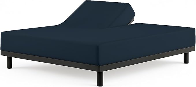 Cottingon 1 Piece Top Split King Fitted Sheet Only for Adjustable beds, Premium 100% Egyptian Cotton, 34 Inches Half Split Flex Head Bottom Sheet for Sleep Number Beds 16" Deep Mattress, Navy Blue