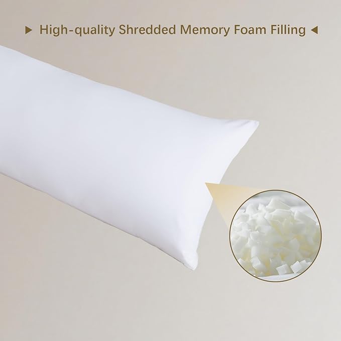 Memory Foam Body Pillow Insert, Soft Large Long Bed Pillow for Adults, Breathable Full Body Pillow, White