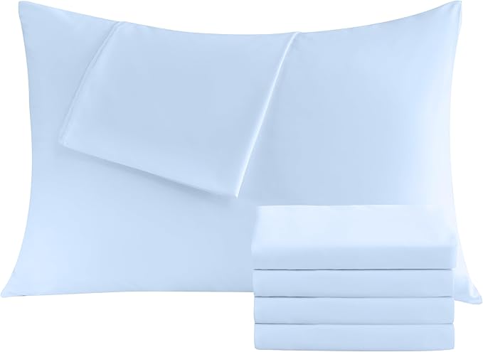 Pillowcases King 4 Pack, 20x36 Pillow Cases with Envelope Closure, Soft Plain Brushed Microfiber Covers Breathable Wrinkle-Resistant, Light Blue