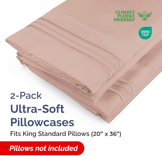 King Standard Pillow Cases Set of 2 - Ultra-Soft Hotel Quality Pillowcase Covers - Comfy, Cozy & Fade Free - Wrinkle Resistant - Machine Washable Pillow Protectors - 2 Piece Set - Mauve