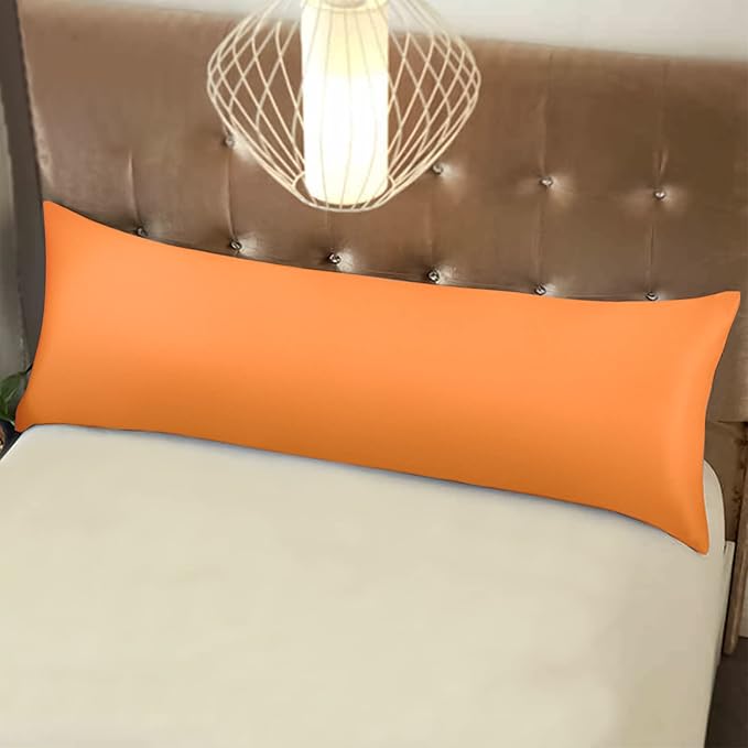 NTBAY Zippered Satin Body Pillow Pillowcase, Silky Slip Cooling Body Pillow Cover, Long Side Hidden Zipper, 20x54 Inches, Orange