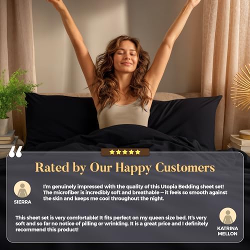 Utopia Bedding California King Size Sheet Set – 4 Piece Bed Sheets, Soft and Breathable Microfiber, Includes 1 Fitted Sheet, 1 Flat Sheet and 2 Pillowcases – Oeko Tex (Black)