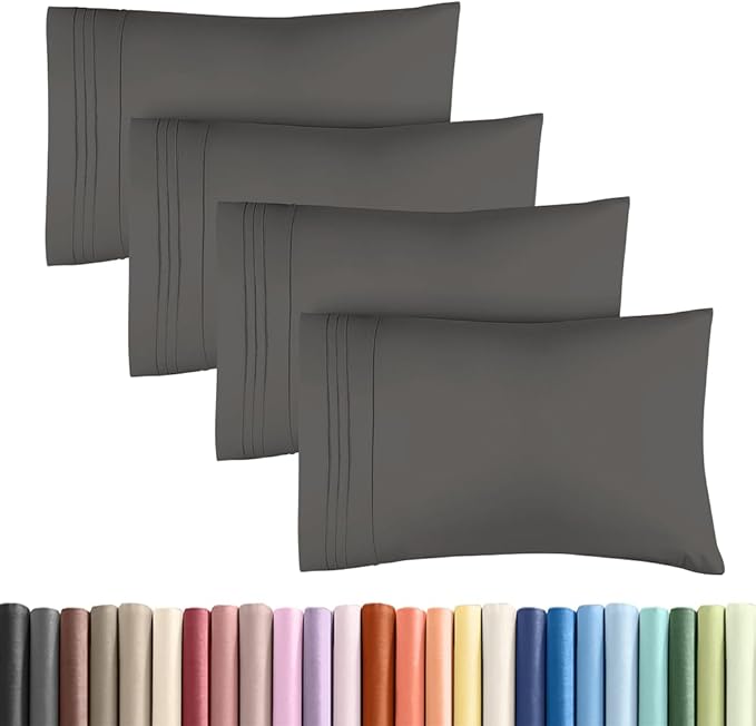 Standard Pillow Cases Set of 4 - Ultra Soft Hotel Quality Pillowcase Covers - Comfy Bedding for Women, Men, Kids & Teens - Machine Washable Pillow Protectors - 4 Piece Set - Standard Size Charcoal