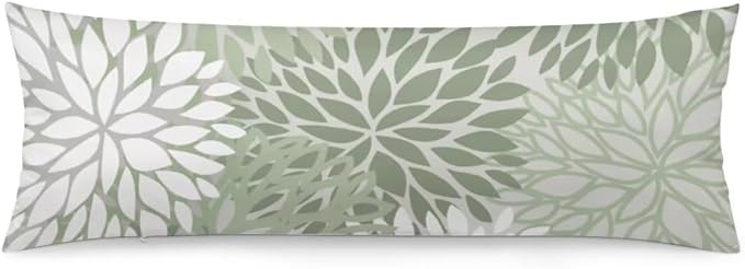 Sage Green Body Pillow Cover Spring Floral Long Pillow Case with Zipper Decorative Soft Bedding Pillowcase Farmhouse Dahlia Pillow Covers Modern Flower Cushion Pillow Case for Bedroom,Couch,20"x54"
