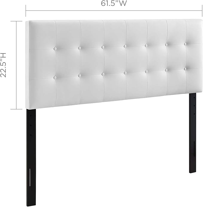 Modway Emily Tufted Button Faux Leather Upholstered Queen Headboard in White