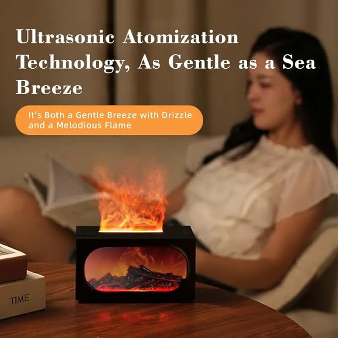 Fireplace Flame Air Diffuser Humidifier, Essential Oil Diffuser for Home, 140ML Ultrasonic Cool Mist Humidifier with Control and 7 Colors Light, 3D Fireplace-Style Humidifier for Home, Room, Auto-Off