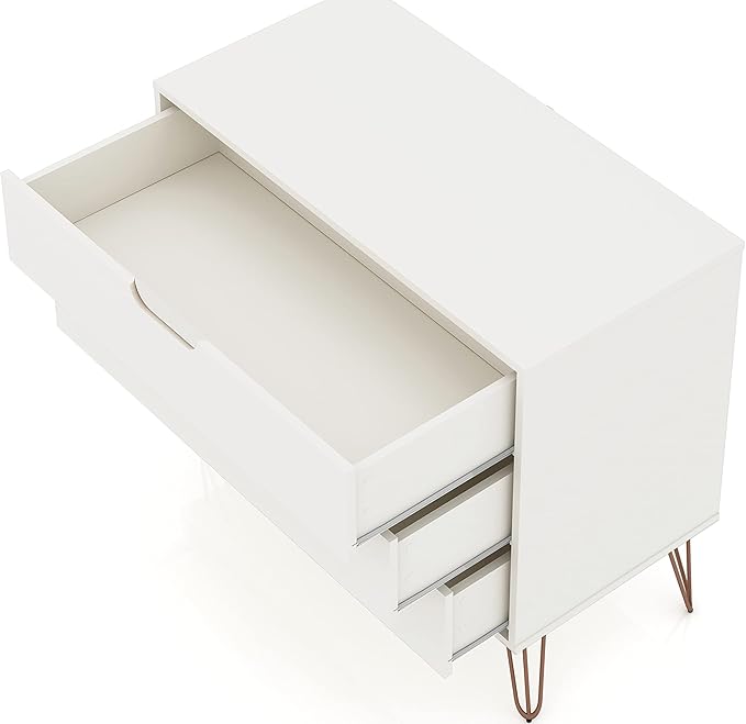 Manhattan Comfort Rockefeller 3-Drawer Dresser Set of 2, Entryway Wood Storage Cabinet, 32 Inch TV Stand Console Table, Anti Tip Kit Included for Bedroom, Nursery, Dorm, Living Room in White