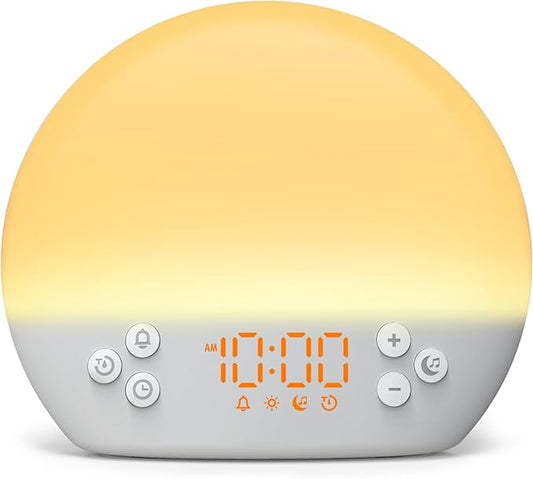 KEPLUG Wake Up Light Sunrise Alarm Clock,Digital Alarm Clocks Bedside Dimmable Night Light,White Noise Sound Machine 30 Soothing Sounds, Loud Alarm Clock for Heavy Sleepers Adults Kids,Ideal for Gift
