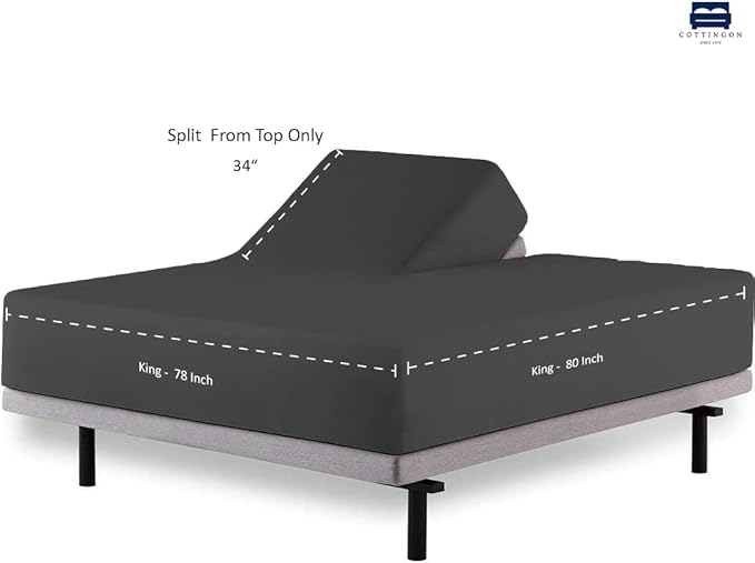 Cottingon 1 Piece Top Split King Fitted Sheet Only for Adjustable beds, Premium 100% Egyptian Cotton, 34 Inches Half Split Flex Head Bottom Sheet for Sleep Number Beds 16" Deep Mattress, Dark Grey