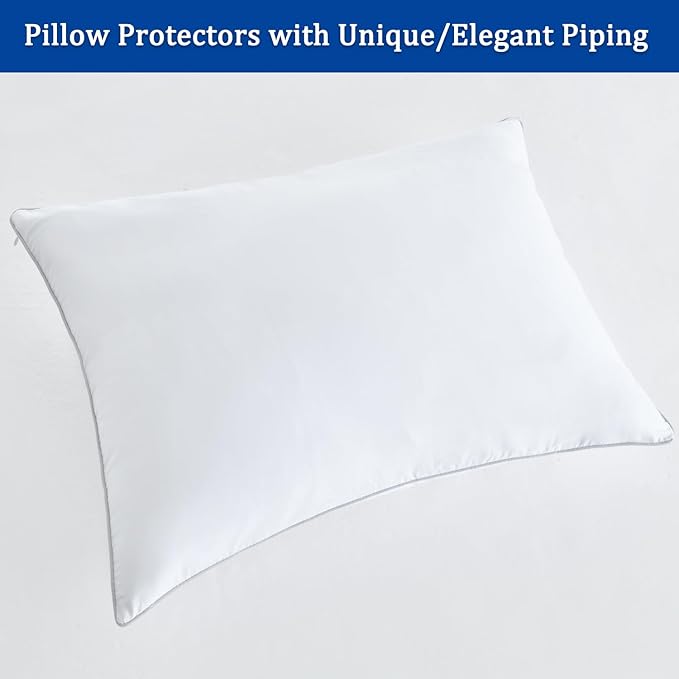 Precoco Pillow Protectors with Zipper King Size, Premium Soft 100% Long-Staple Cotton King Size Pillow Cases Set of 2, White Pillow Covers Hidden Zippered Pillow Case Protector for Gift, 20x36