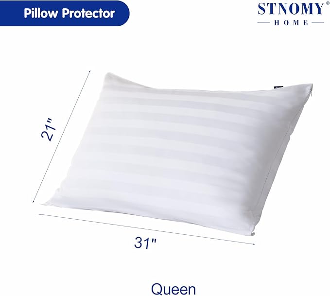Premium Cotton Pillow Protectors with Zipper Durable Soft Breathable Pillow Cover Queen Size 2 Pack