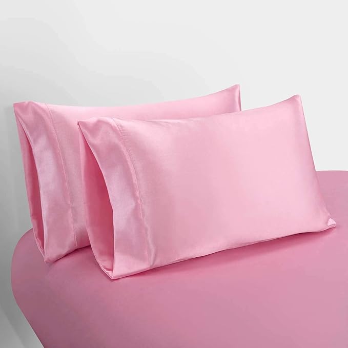 Homiest 4pcs Extra Deep Pocket Satin Sheets Queen Size Bed Set, 18-24 Inch Deep Pocket Bed Sheets Pink Satin Sheet Set, Silky Satin Bedding Set Luxury Fitted Sheet Set Fits Ultra Deep Mattress
