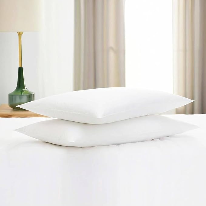 Flat Ultra Thin Bed Pillows Standard/Queen Size Pillow Set of 2 Extra Soft Down Alternative for Stomach Back Sleeping White