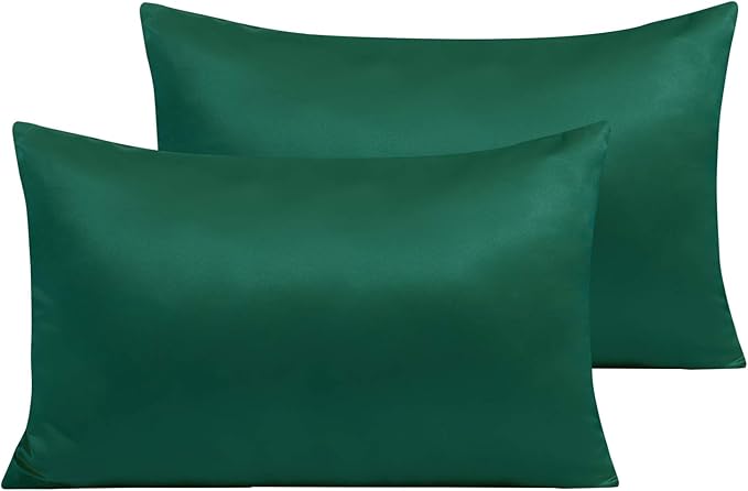 NTBAY Zippered Satin Pillow Cases for Hair and Skin, Luxury Queen Hidden Zipper Pillowcases Set of 2, 20x30 Inches, Dark Green