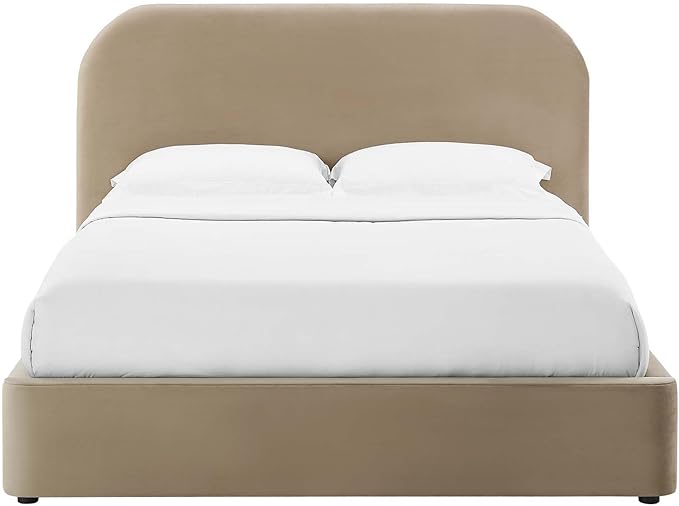 Modway Keynote Modern Full Bed Frame with Curve Shaped Headboard in Taupe, Upholstered in Performance Velvet, Full Size Platform Bed, Soft Cloud Bed Frameain-Resistant Velvet Full Bed