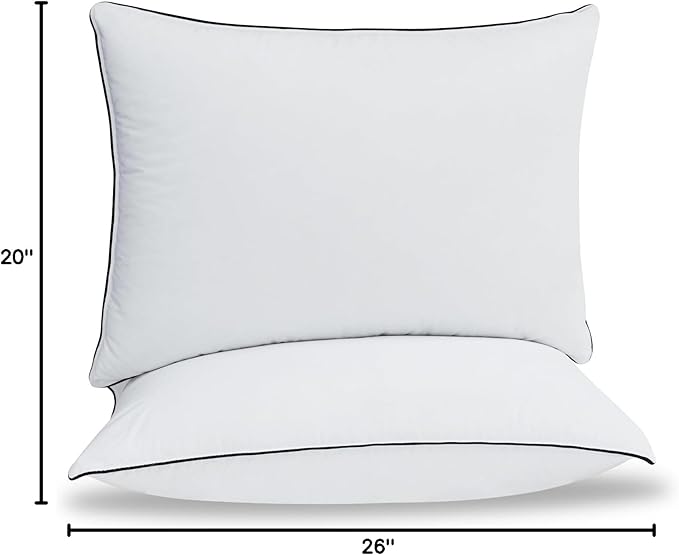 Down Pillows Breathable Cotton Shell Cover,Luxury Hotel Collection Bed Pillows for Sleeping,Fluffy Soft Medium Firm Down Fiber Pillows (Modern, Pure White/All Season, Standard (Pack of 2))