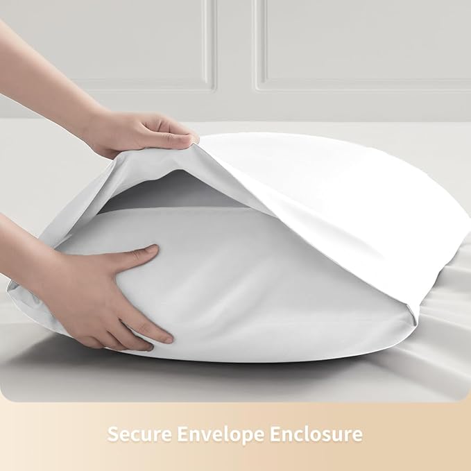 Standard Pillowcases, Cooling Viscose from Bamboo Pillow Covers with Envelope Closure, Soft Moisture-Wicking for Hot Sleepers, Hair and Skin-Friendly, White, 2 Pack