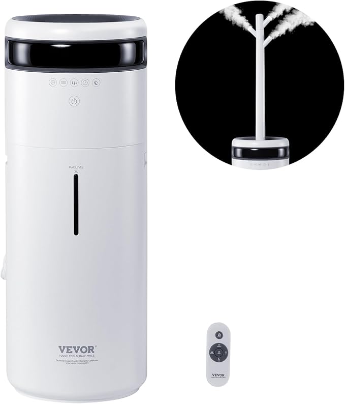 VEVOR Humidifier for Home Large Room 1291.7 sq ft, 16L Commercial Humidifier for Whole House Greenhouse Night Light & 12h Timer & Auto Shut-Off Humidifiers, Commercial Branch Tube w/ 360° Nozzle